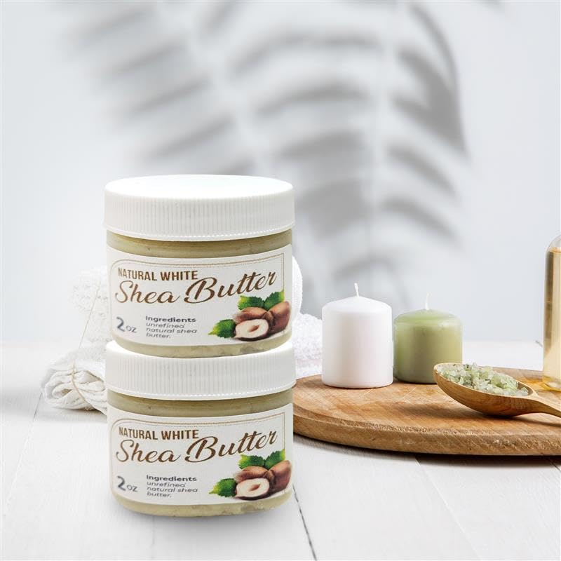 ROMERIZA INC. Raw African Shea Butter Travel Size – 2 oz Pure Unrefined Shea Butter for Skin, Hair & Face – Traditional – Plant-Based Body Cream for Dry, Rough Areas - White