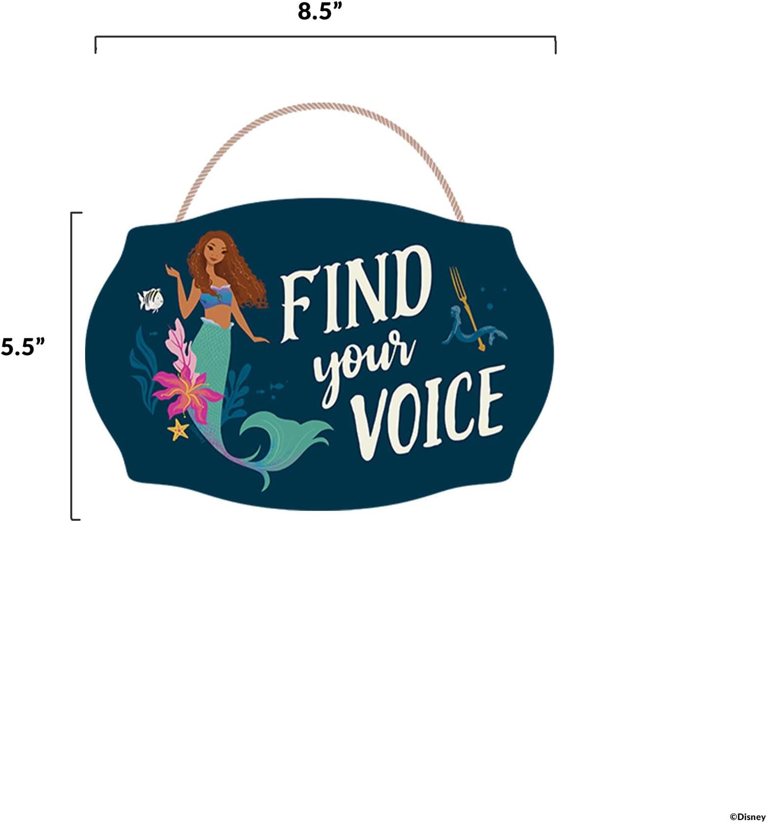 Disney The Little Mermaid Ariel Find Your Voice Hanging Wood Wall Decor - Fun Ariel Sign for Kids' Bedroom or Playroom