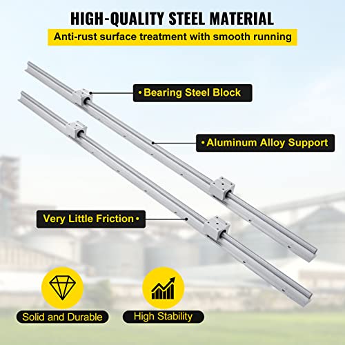 Happybuy Linear Rail 2Pcs Sbr12-1000Mm,Linear Guide 2Xlinear Guide Rails And 4Xsquare Type Carriage Bearing Blocks,Cnc Rail Kit,Linear Rails And Bearings Kit,For Automated Machines And Equipments #TOP2
