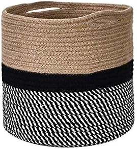 Rope Basket, Blanket Basket, Woven Storage Basket, Natural Cotton Rope Storage Basket, 28 x 28 cm Cute Foldable Bathroom Storage Basket for Toy, Art, Craft Supplies, Clothes Storage