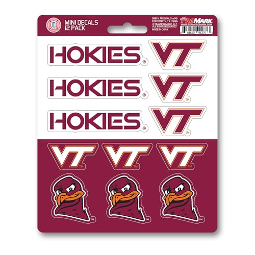 FANMATS 61203 NCAA - Virginia Tech Hokies 12 Count Mini Decal Sticker Pack 5 x 6.25 in.- Great Gift for Sports Fans - Works On Hard Surfaces - for Homes, Cars, Trucks, SUVs.