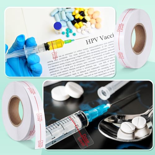 Image of Glenmal 3 Roll Syringe Line Stickers 1.5 inch x 0.5 inch Dosage Marking Clear Label Bright Red Dose Level Pharmacy Labels for Veterinary Medical Pharmacy Medication Healthcare Medicine, 500 Pcs Per Roll