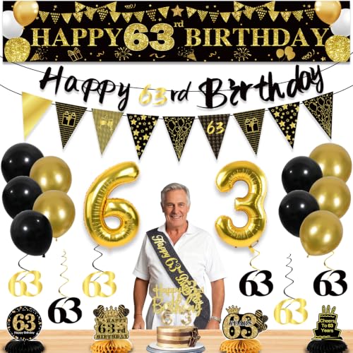 Image of 63rd Birthday Decorations for Men, Black Gold 63rd Party Decoration Kits