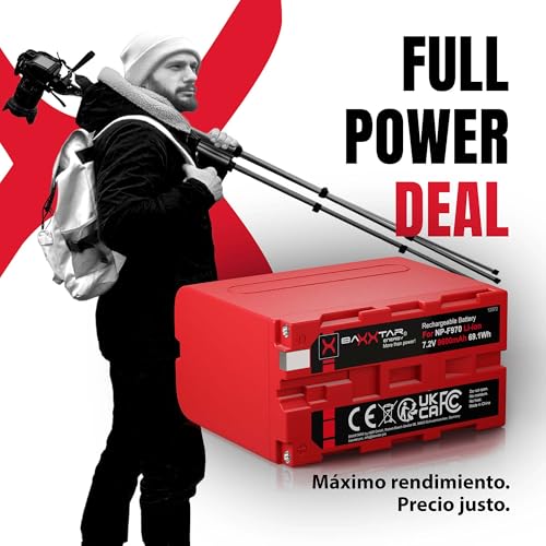 Baxxtar 2X NP-F970 Batería 9600mAh Compatible con videocámaras Sony, Indicadores LED, iluminación, luz de Video, monitores, cámara, Battery NP-F550 NP-750 NP-F950 NPF970 NP F970