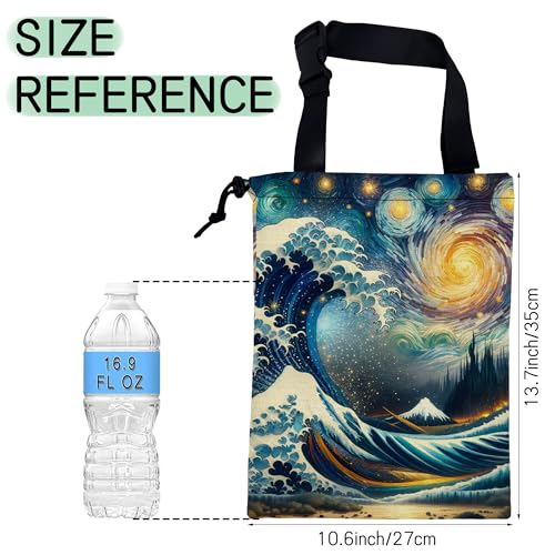 Image of Sea Wave Car Trash Bag,Night Starry Sky Hanging Drawstring Car Garbage Bag,Waterproof Canvas Car Back Seat Organizer with Adjustable Buckle,for Vehicles,SUVs,Camping,Road Trips