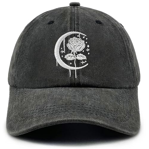 Goth Rose Embroidered Baseball Cap Vintage Washed Cotton Hat for Men Women