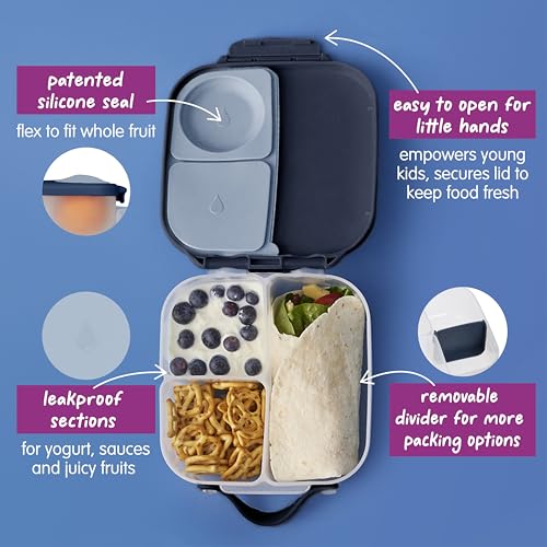 Image of b.box Mini Lunch Box Kids | 4.25 Cup Leak Proof Bento Box for Kids Ages 3+ | 3 Compartment Snack Containers, School Lunch Container, Dishwasher Safe, BPA-Free, PFAS-Free - Midnight