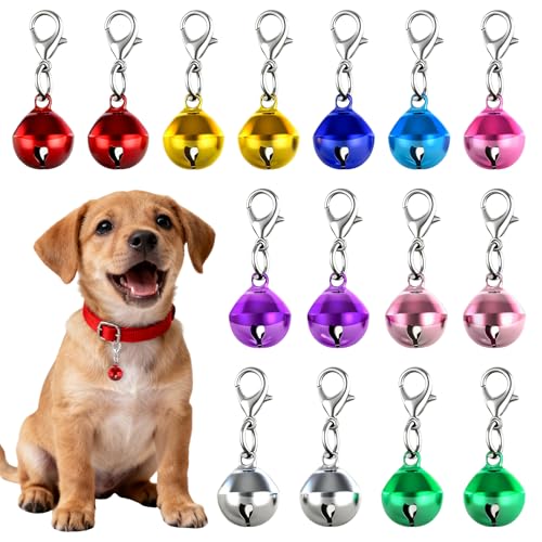 Yuomeaz Katzenglöckchen 15 Stück, Bunte Katzenhalsbandglocken, Farbige Glänzende Oberfläche Hundehalsbandglocken mit Schlüsselringen, kleine...