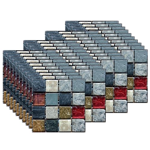 EasyLife Lot de 40 autocollants pour carrelage mural pour décoration intérieure, 10 x 10 cm, imperméables et autocollants, pour cuisine et salle de bain (set 11)