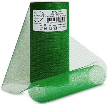 Expo International Premium Shiny Tulle, Roll/Spool of 6 Inches X 25 Yards, Polyester-Made Fabric, Soft, Lightweight, Washable, Easy-to-Use, Mint Green, Pack of 1