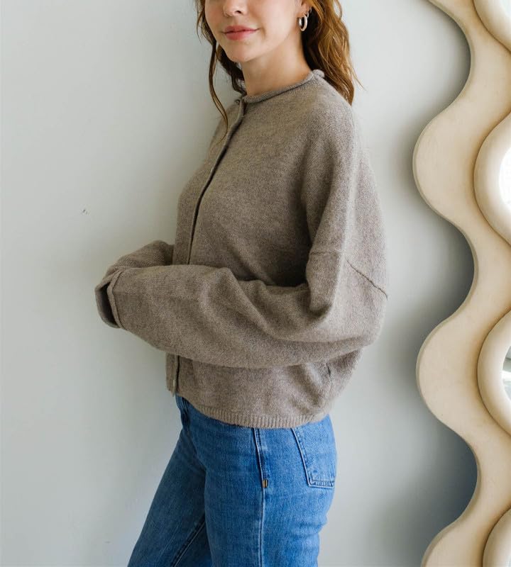 Image of Women Y2k Knitted Cardigan Long Sleeve Button Down Sweater Lightweight Casual Cardigan Loose Fall Streetwear