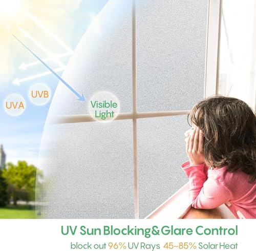 Image of HOME13 Frosted Glass Window Film Window Privacy Film, Removable Static Clings UV Protection Sun Blocking Window Tint for Home Bathroom and Office (24x108 Inch, Frosted Window Film)