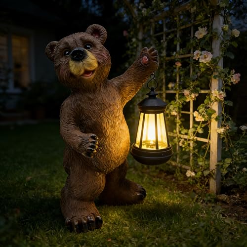 Cadeau de pendaison de crémaillère : statue de jardin solaire ours marron pour maman et femme