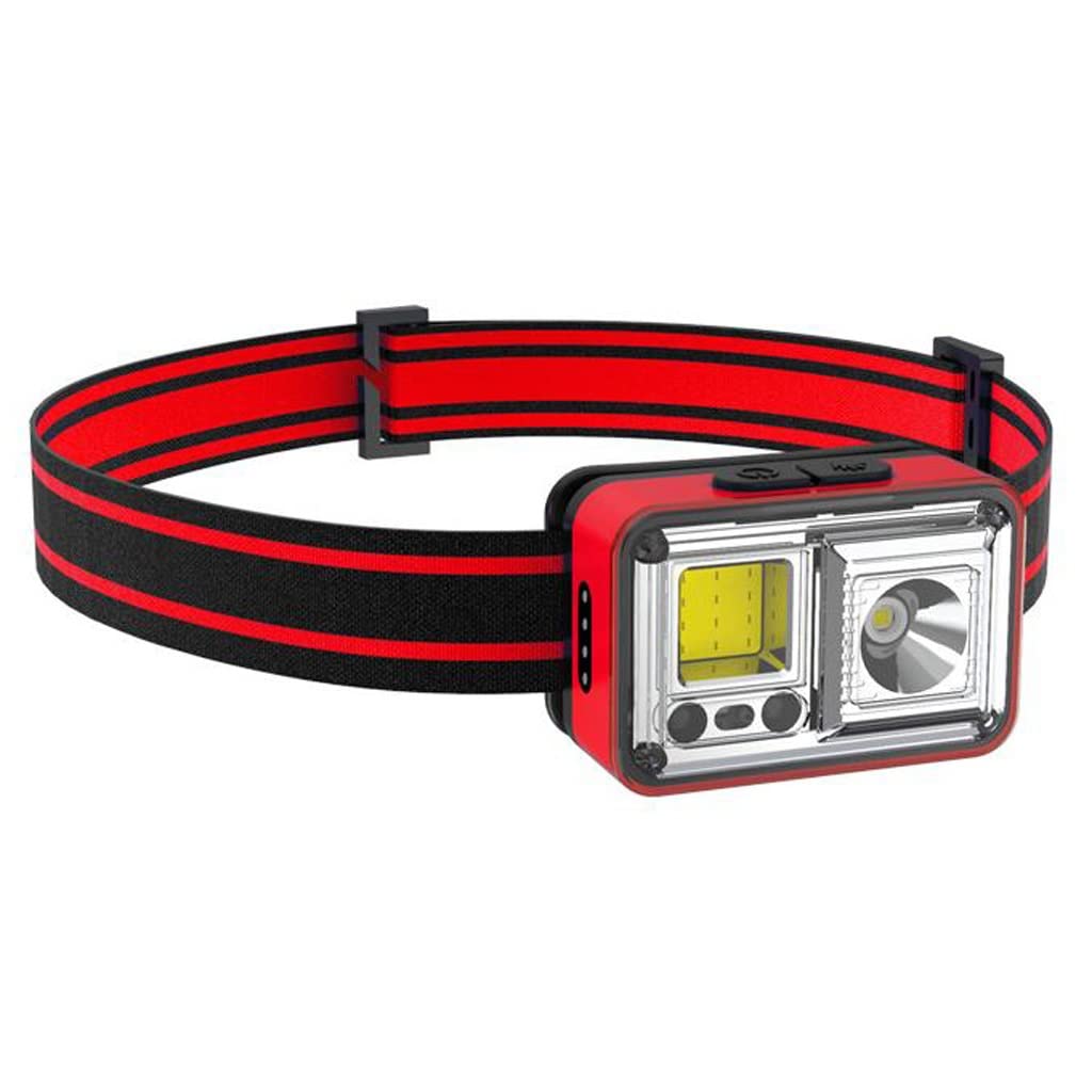 OYYMTE Lithium Battery Induction Headlight Led Outdoor Strong Light Head-Mounted Torch Type-C Rechargeable Wild Fishing(Red)
