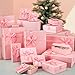Tenceur 10 Pcs Gift Boxes with Lids Heavy Duty Nested Assorted Sizes Cardboard Gift Boxes for Presents with Ribbon for Xmas Holiday Present(Pink,5 Size)
