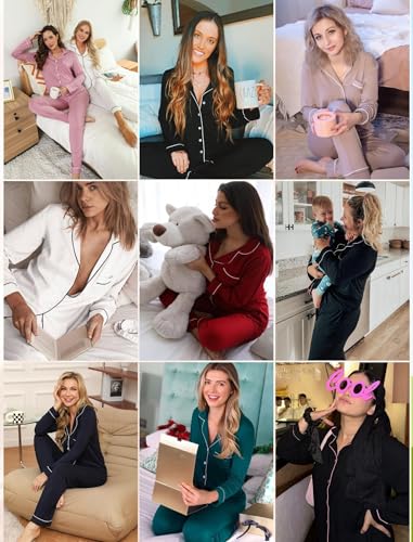 Image of Pjmlifecoco Pajamas Set Long Sleeve Womens Button Down Sleepwear Two Piece Nightwear Soft Pj Lounge Sets S-XXL