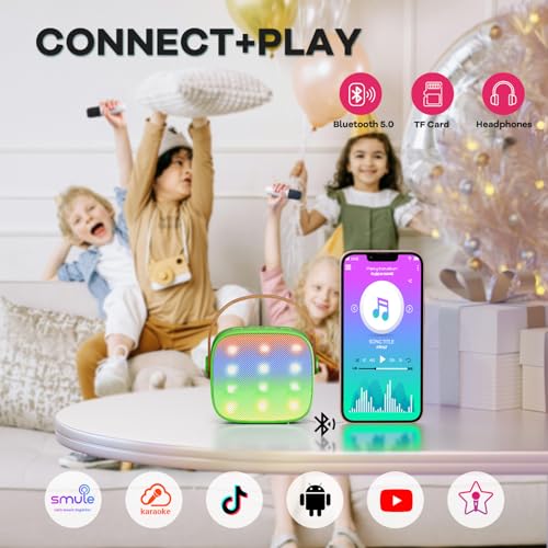 Image of YLL Mini Karaoke Machine for Kids Adults, Portable Bluetooth Speaker with 2 Wireless Microphones, Birthday Gifts Toys for Girls Boys Ages 3, 4, 5, 6, 7, 8, 9,10,11,12+ Years Old Toddler (Green)