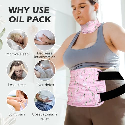 Image of Plus Size Castor Oil Pack 2 Pcs Castor Oil Wrap Organic Cotton Reusable Kit Organic Cold Pressed Unrefined Castor Oil Compress Packs for Liver Detox