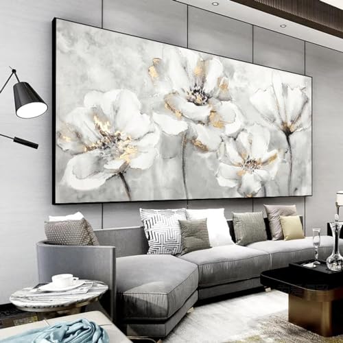 Affiches fleurs blanches art mural de salon moderne haut de gamme avec cadre