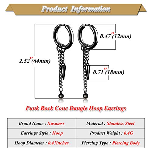 Xusamss Punk Jewelry Stainless Steel Huggie Hinged Earrings Spike Long Chain Dangle Drop Hoop Earrings #TOP1
