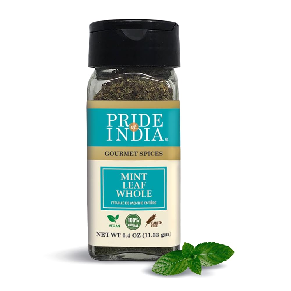 Pride of India – Mint Leaf Whole – Cut & Sifted for Convenience of Use – Good for Culinary Uses – Ideal for Tea/Beverages – Easy to Use – 1 oz. Small Dual Sifter Bottle