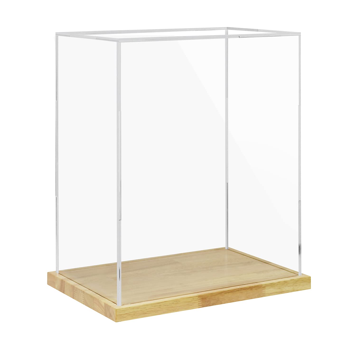 Clear Acrylic Display Case with Solid Wood Base for Trophy, Collectibles, Assemble Cube Display Box Stand Dust Proof Protection Showcase for Action Figures Toys - by BenchPro