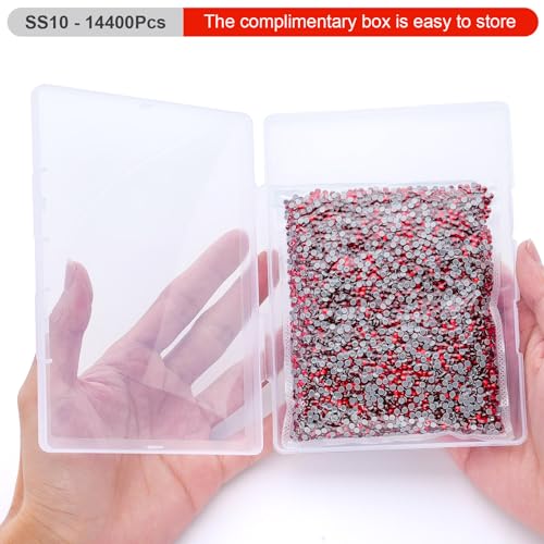 Image of Hotfix Rhinestones Bulk, 14400PCS Lt.siam Hot Fix Rhinestones for Clothes DIY Decoration Crafts, Lt.siam, SS10, 2.7-2.9mm