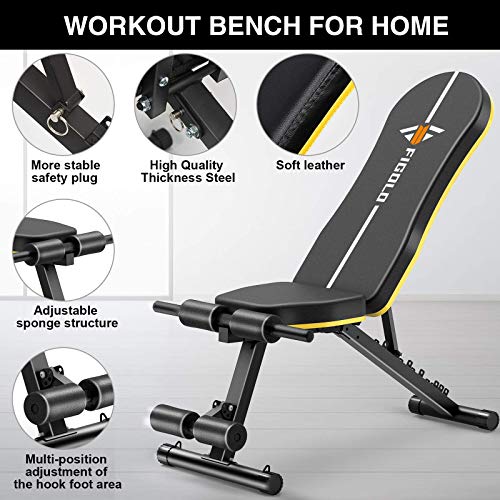Weight Bench Adjustable, Figolo Workout Bench with Thicken Premium Steel Widen Seat for Home Gym Strength Training Press Bench with Easy Installation - Black