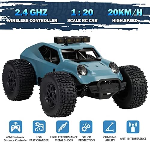 Kizeefun Remote Control Car for Boys, 2.4Ghz 1/20 RC Car Off-Road Vehicle 20km/h All Terrain Electric Toy Off-Road RC Car with 2 Batteries 50min Playtime and LED Headlight Gift for Kids