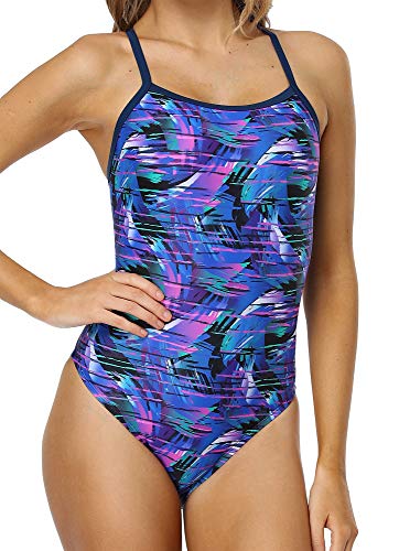 Adoretex Girl's/Women's Printed One Piece Thin Strap Athletic Swimsuit (Fn040) - Multi Blue - 28 #TOP2