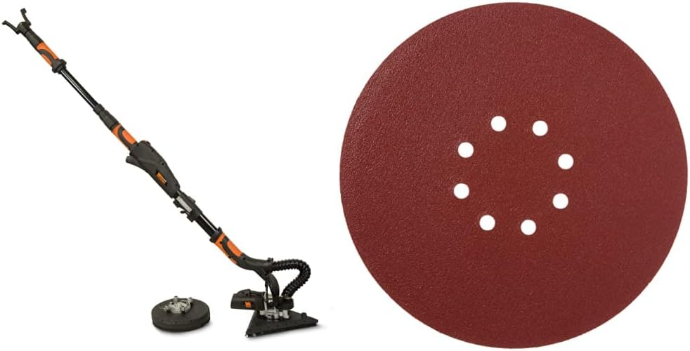 WEN 6377 Variable Speed 5-Amp Dual-Head Drywall Sander with 15-Foot Hose & 6369SP120 120-Grit Hook and Loop 9-Inch Drywall Sander Sandpaper, 10-Pack