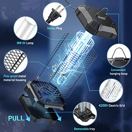 Bug Zapper Outdoor, 4200V Electric Mosquito Zapper Indoor, Insect Fly Zapper Waterproof with 5ft Power Cord, Mosquito Killer for Home, Patio, Kitchen, Backyard, Camping, Plug-in