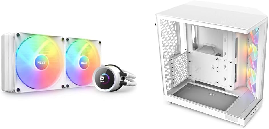 NZXT Kraken 280 RGB 280mm AIO CPU Liquid Cooler and NZXT H6 Flow RGB Mid-Tower Airflow Case Bundle - White