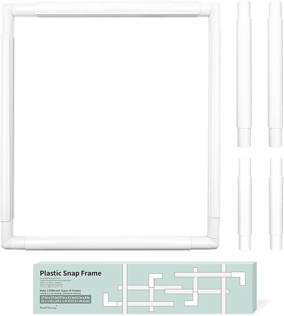 HAND U JOURNEY 3 in 1 17''x17'', 17''x11'', 11''x8'' Universal Clip Frame Set, Square Rectangle Plastic for Embroidery, Quilting, Cross-Stitch, Punch Needle, Silk-Painting, White (Q-F-17x11x8)