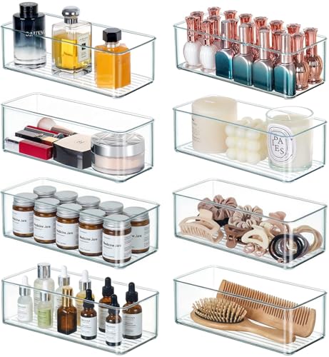 Qilinba 8 PACK Drawer Organizer Bins Bathroom Deep Drawer Silverware Organizers Clear Stackable...