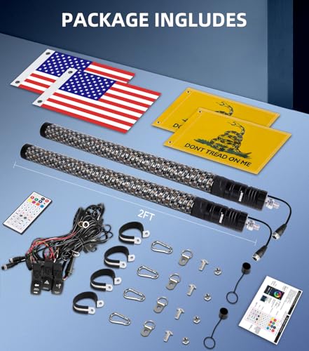 Image of ZIMABLUE 2PC 2FT Fat Whip Lights for Side by Side, App & Remote Control RGB Chasing Light Whip with 3 Switchs for ATV UTV Dune Buggy Truck,LED Whip Light Compatible with Polaris RZR Can-Am Maverick X3