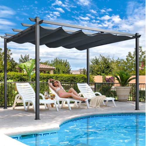 Yoleny 10' X13' Aluminum Outdoor Retractable Pergola, Outdoor Patio Steel Frame Pergola With Sun Shade Canopy Patio Metal Shelter For Garden, Deck, Patio #TOP6