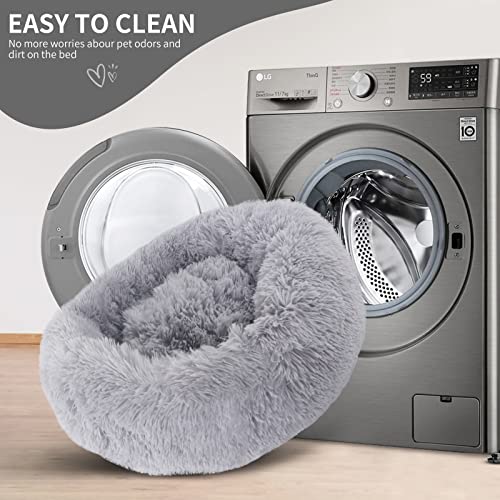 Zejeuer Cat Bed, Small Dog Bed, Round Donut Washable Plush Fluffy Faux Fur Soft Cushion Beds For Indoor Pets #TOP3