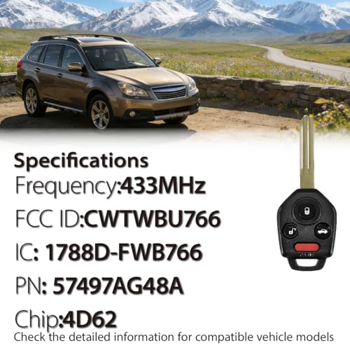 Llave CWTWBU766 433MHz de 4 botones para Subaru Outback 2008 a 2011 4