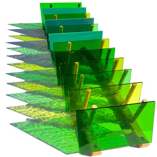 ILLUCKAI 12 Sheets Green Mixed Fusible Glass COE 96, 6 x 4 inch Fusing Stained Glass Art for Stained Glass Projects