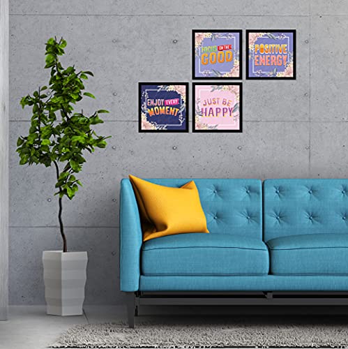 Image of ArtX Paper Motivational Quotes Be Happy Wall Art Painting, Framed Paintings For Home Office Decor 20 X 20 inches, 10.0 X 10.0 each, Multicolor Posters With Frame, Set of 4
