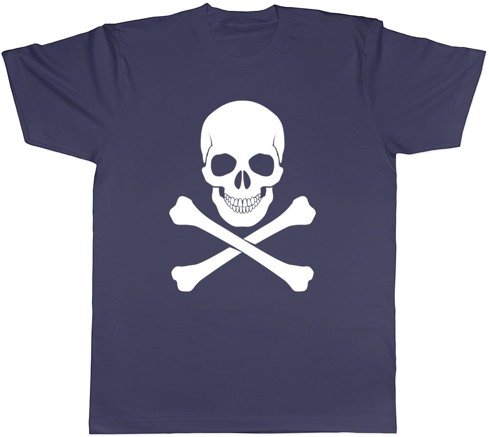 Shopagift Skull and Crossbones Gothic Unisex T-Shirt Navy Blue