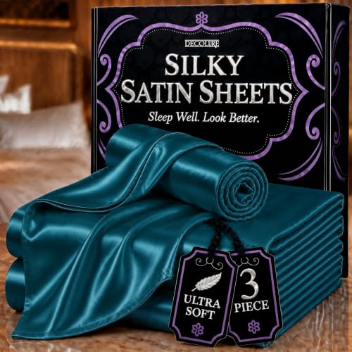 Image of DECOLURE Satin Sheets Twin Size | Softer Than Silk | Luxury 3 Pc Bed Set