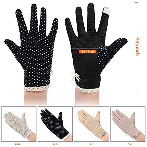 4 Pairs Summer Women Dots Sun Uv Protection Gloves Cotton Lace Anti-Skid Driving Gloves #TOP1