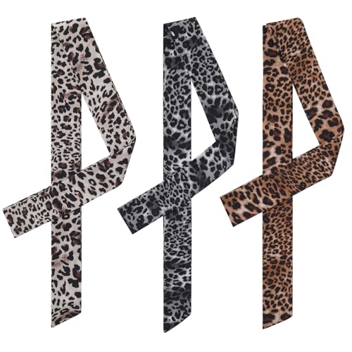 CHLINS 3 Pcs Head Scarves for Women Leopard Purse Bag Scarfs for Handbags Long Skinny Hair Band Neck Scarf for Women Girls