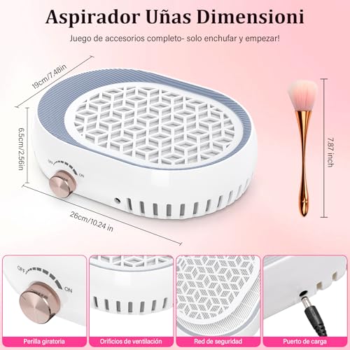 Aspirador de uñas profesional y colector de polvo con velocidad variable 2