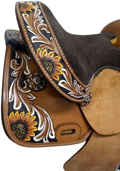 Western Barrel Racing Horse Saddle Handmade Premium Leather Comfort Horse Trail Equestrian Tooled Carved Horse Saddle Riding Horse Saddle Size: 10-18 inches...