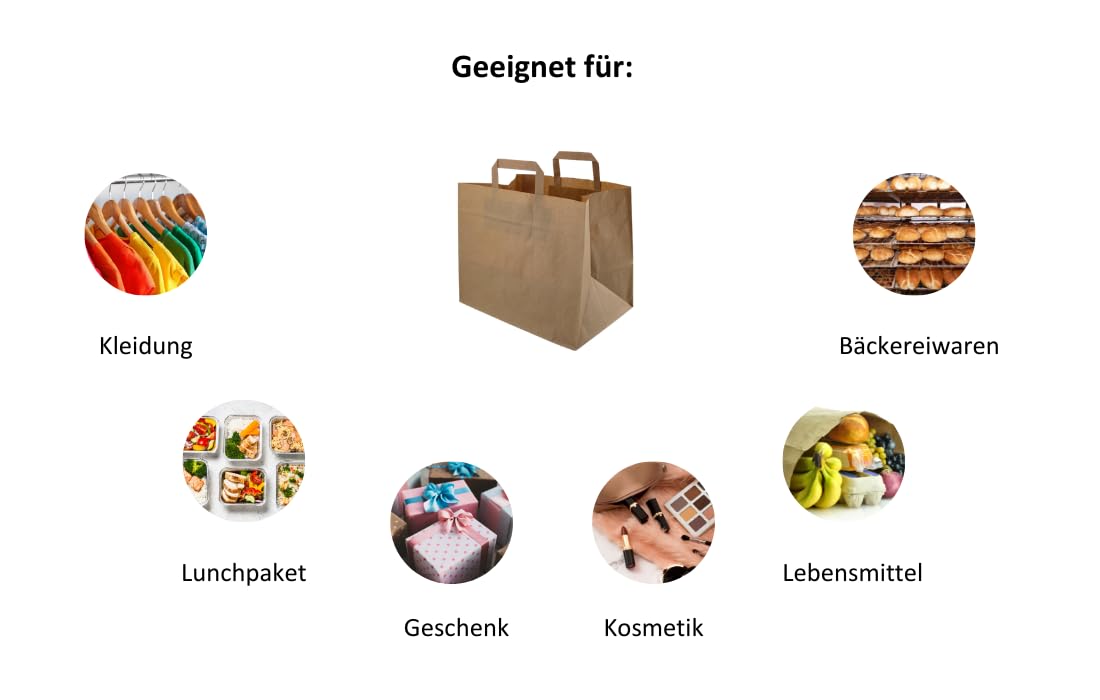 Papiertragetasche, Geschenktüten, Kraftpapiertragetasche 28+17x28 cm Braun- 250 Stück