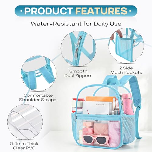 Image of Oraben Clear Backpack for Stadium Events, Stadium Approved 12 x 6 x 11, Small Clear Backpack for Concerts School Works, Fast Security Check, Waterproof PVC, Adjustable Straps, Women Men