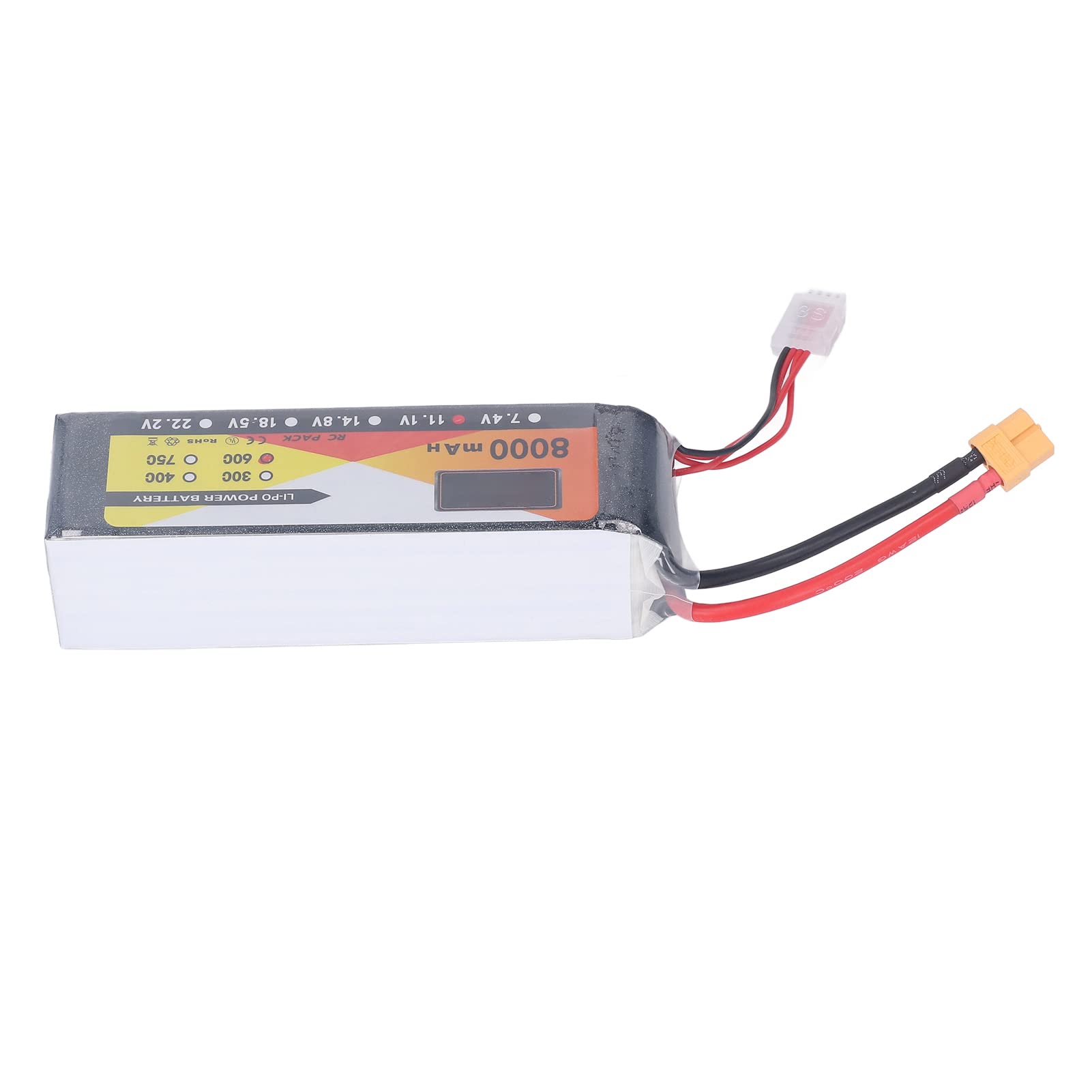 Batteria Lipo da 8000 mAh con tasso di scarica 60C, 11,1 V 3S, connettore XT60, ideale per modellismo di auto e elicotteri radiocomandati.